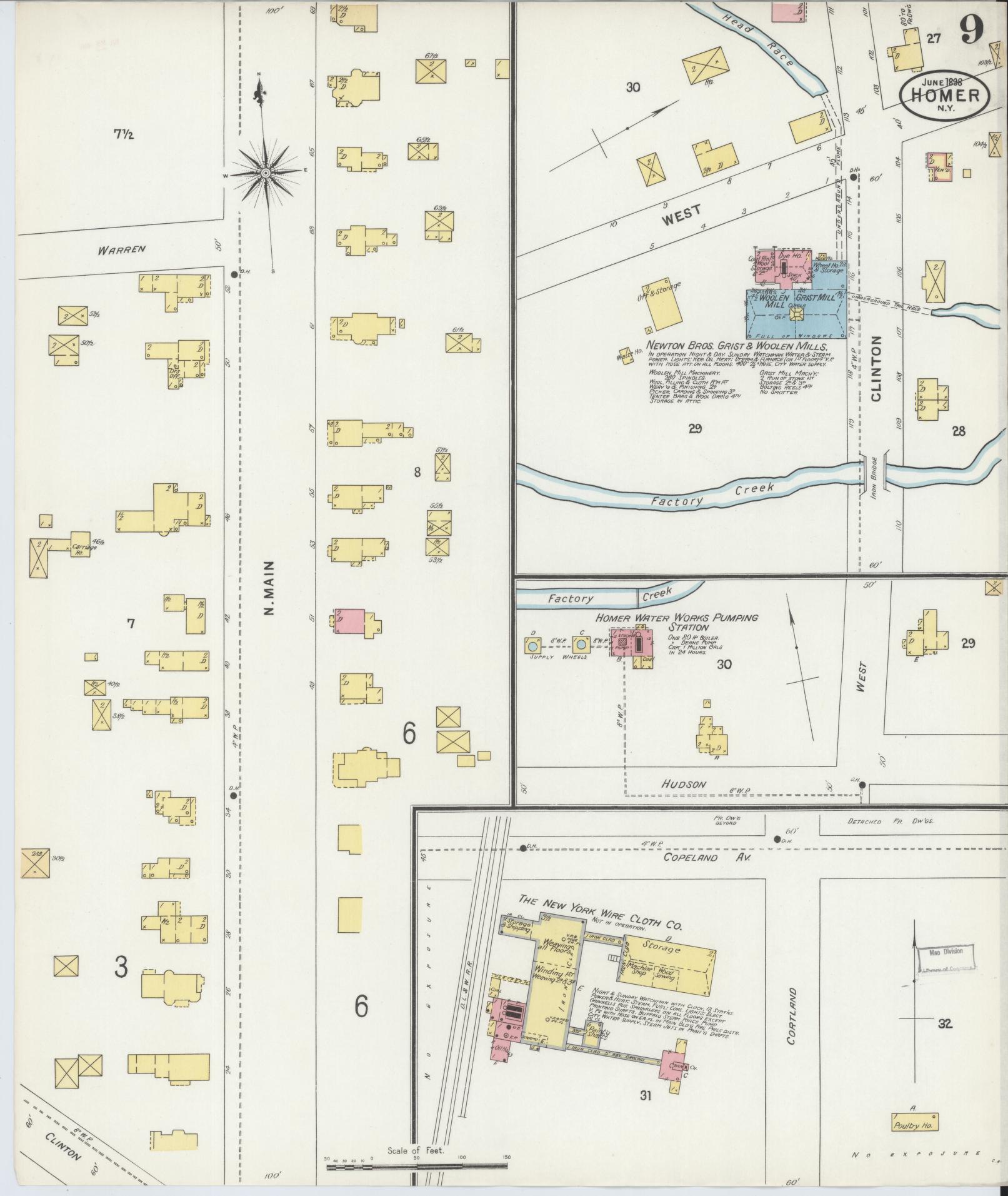 Sanborn Fire Insurance Map from Homer, Cortland County, New York (1898), Sheet #0009 - Historic Sanborn Fire Insurance Map Print, vintage old map wall art, antique decor, genealogy gift, New York New York map