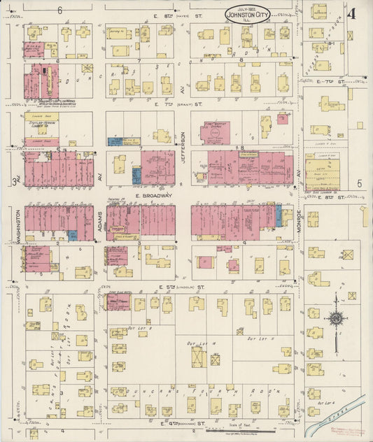 Sanborn Fire Insurance Map from Johnston City, Williamson County, Illinois (1922), Sheet #0004 - Historic Sanborn Fire Insurance Map Print, vintage old map wall art, antique decor, genealogy gift, Illinois Illinois map
