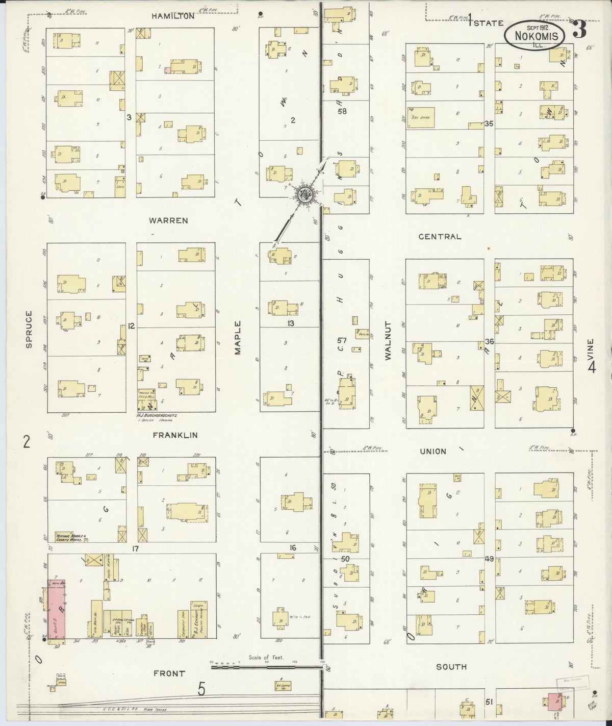 Sanborn Fire Insurance Map from Nokomis, Montgomery County, Illinois (1912), Sheet #0003 - Complete Map Set gallery image, historic Sanborn map, vintage wall art, Illinois Illinois