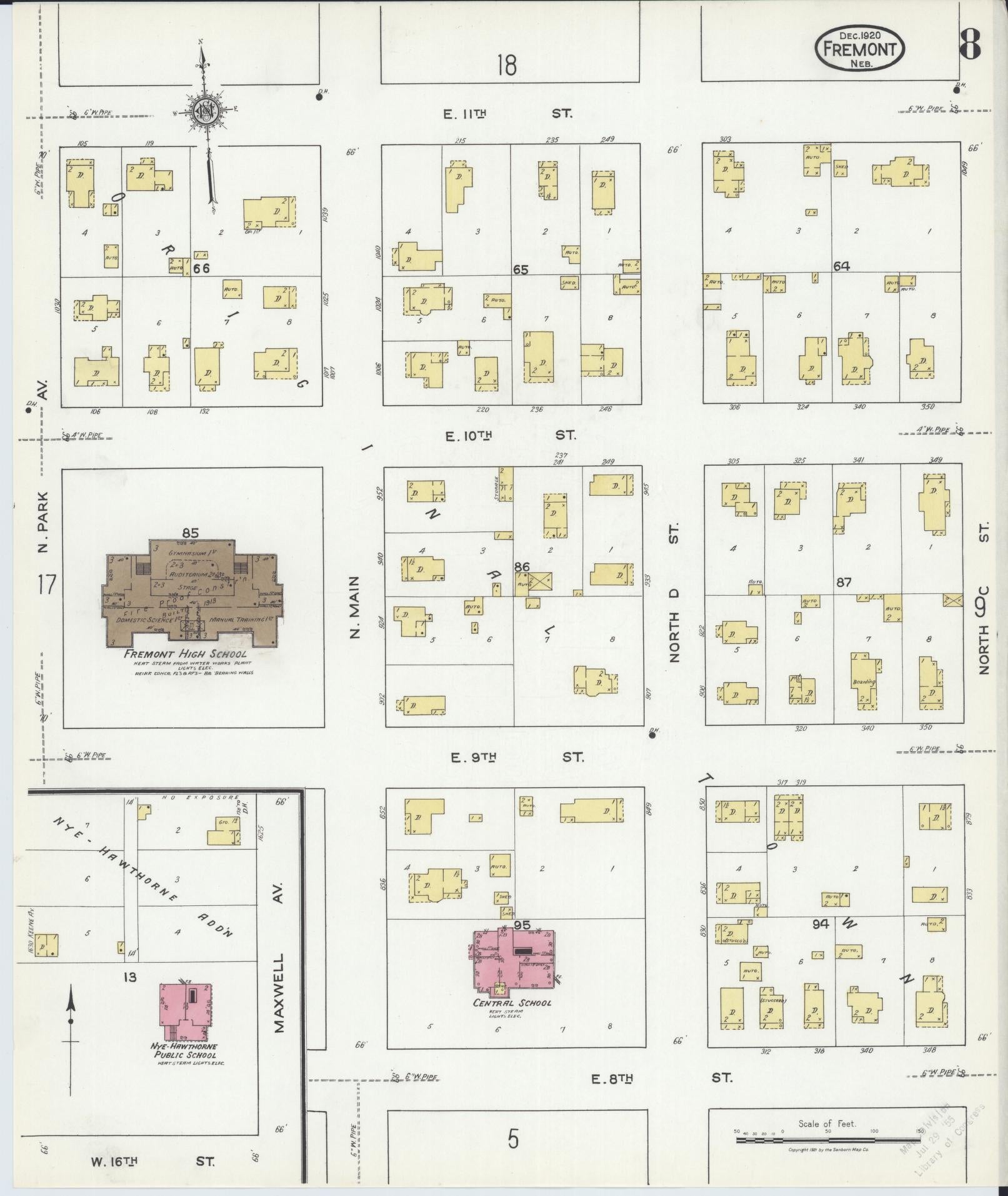 Sanborn Fire Insurance Map from Fremont, Dodge County, Nebraska (1920), Sheet #0008 - Complete Map Set gallery image, historic Sanborn map, vintage wall art, Nebraska Nebraska