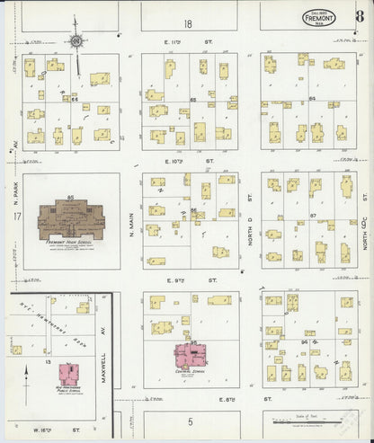 Sanborn Fire Insurance Map from Fremont, Dodge County, Nebraska (1920), Sheet #0008 - Complete Map Set gallery image, historic Sanborn map, vintage wall art, Nebraska Nebraska