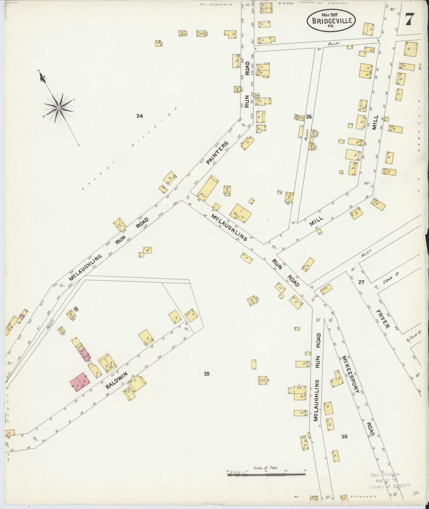 Sanborn Fire Insurance Map from Bridgeville, Allegheny County, Pennsylvania (1907), Sheet #0007 - Historic Sanborn Fire Insurance Map Print, vintage old map wall art, antique decor, genealogy gift, Pennsylvania Pennsylvania map