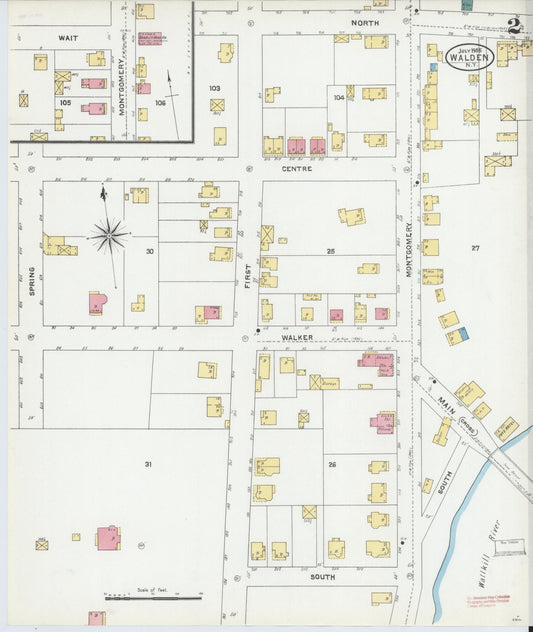 Sanborn Fire Insurance Map from Walden, Orange County, New York (1905), Sheet #0002 - Historic Sanborn Fire Insurance Map Print, vintage old map wall art, antique decor, genealogy gift, New York New York map