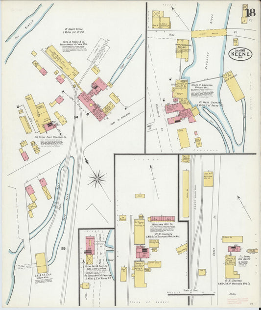 Sanborn Fire Insurance Map from Keene, Cheshire County, New Hampshire (1902), Sheet #0018 - Historic Sanborn Fire Insurance Map Print, vintage old map wall art, antique decor, genealogy gift, New Hampshire New Hampshire map