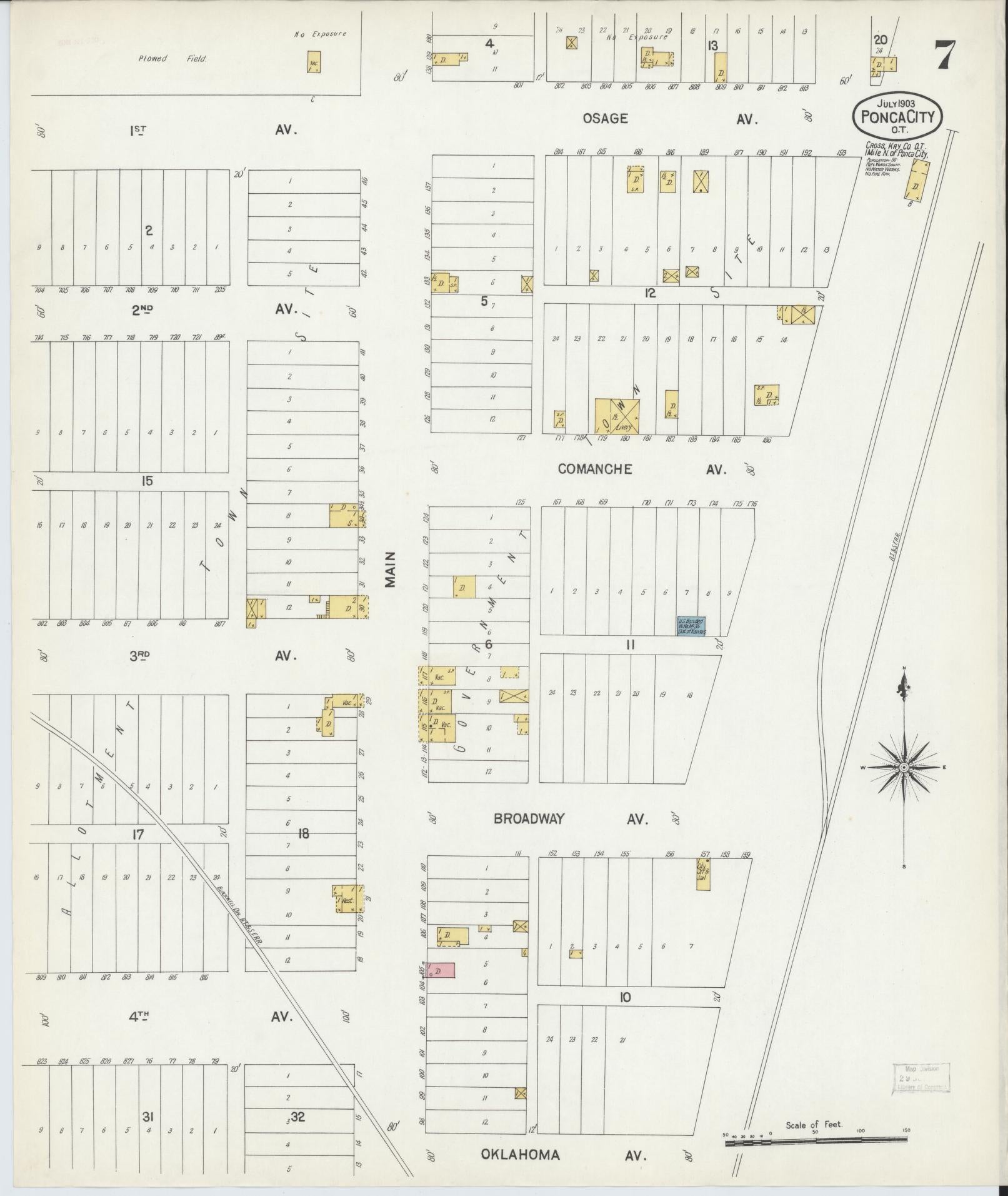 Sanborn Fire Insurance Map from Ponca City, Kay County, Oklahoma (1903), Sheet #0007 - Historic Sanborn Fire Insurance Map Print, vintage old map wall art, antique decor, genealogy gift, Oklahoma Oklahoma map