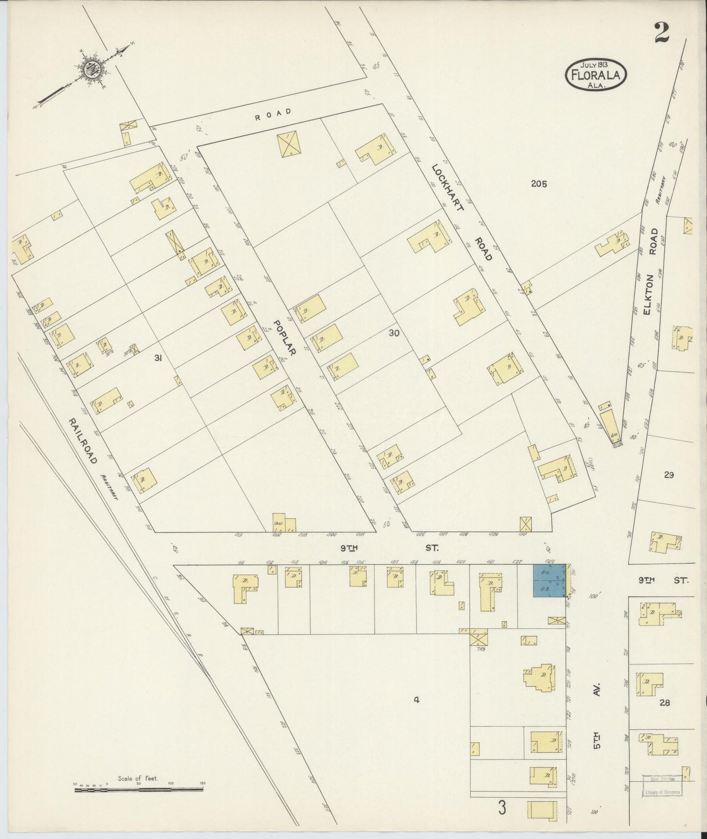 Sanborn Fire Insurance Map from Florala, Covington County, Alabama (1913), Sheet #0002 - Complete Map Set gallery image, historic Sanborn map, vintage wall art, Alabama Alabama