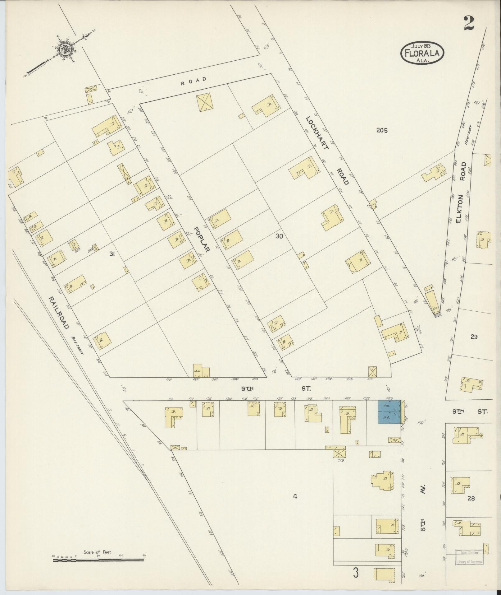 Sanborn Fire Insurance Map from Florala, Covington County, Alabama (1913), Sheet #0002 - Complete Map Set gallery image, historic Sanborn map, vintage wall art, Alabama Alabama
