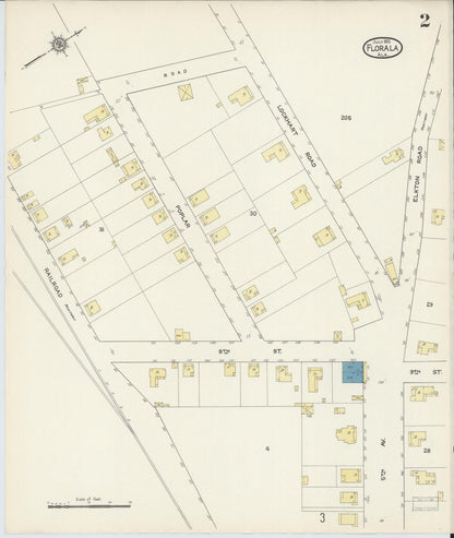 Sanborn Fire Insurance Map from Florala, Covington County, Alabama (1913), Sheet #0002 - Complete Map Set gallery image, historic Sanborn map, vintage wall art, Alabama Alabama