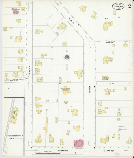 Sanborn Fire Insurance Map from Graham, Alamance County, North Carolina (1910), Sheet #0002 - Historic Sanborn Fire Insurance Map Print, vintage old map wall art, antique decor, genealogy gift, North Carolina North Carolina map