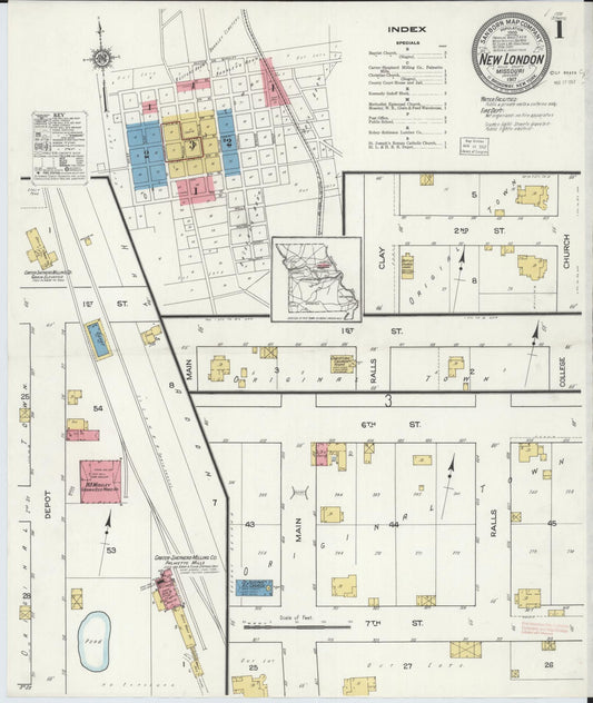 Sanborn Fire Insurance Map from New London, Ralls County, Missouri (1917), Sheet #0001 - Complete Map Set gallery image, historic Sanborn map, vintage wall art, Missouri Missouri