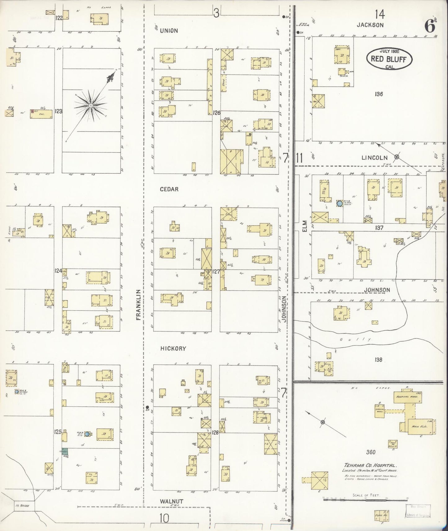 Sanborn Fire Insurance Map from Red Bluff, Tehama County, California (1900), Sheet #0006 - Complete Map Set gallery image, historic Sanborn map, vintage wall art, California California