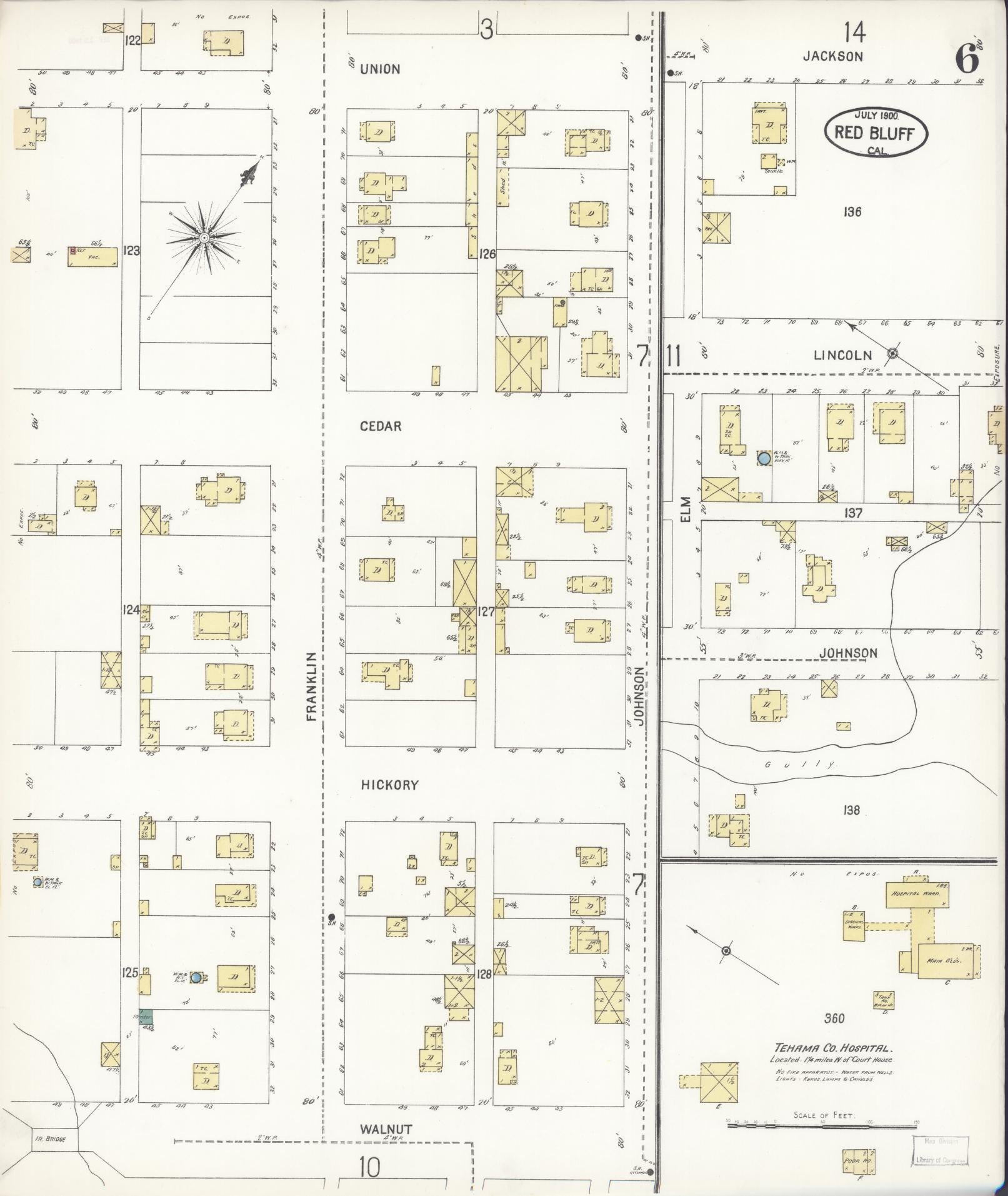 Sanborn Fire Insurance Map from Red Bluff, Tehama County, California (1900), Sheet #0006 - Complete Map Set gallery image, historic Sanborn map, vintage wall art, California California