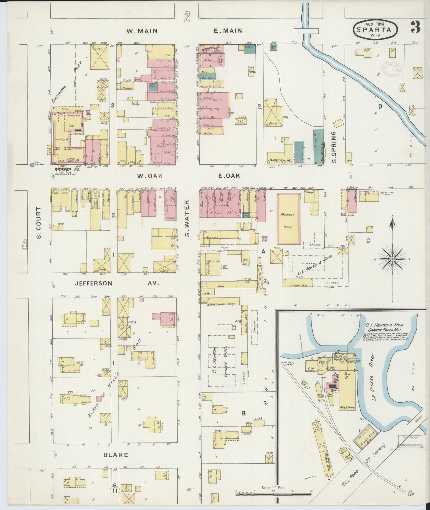 Sanborn Fire Insurance Map from Sparta, Monroe County, Wisconsin (1894), Sheet #0003 - Historic Sanborn Fire Insurance Map Print, vintage old map wall art, antique decor, genealogy gift, Wisconsin Wisconsin map