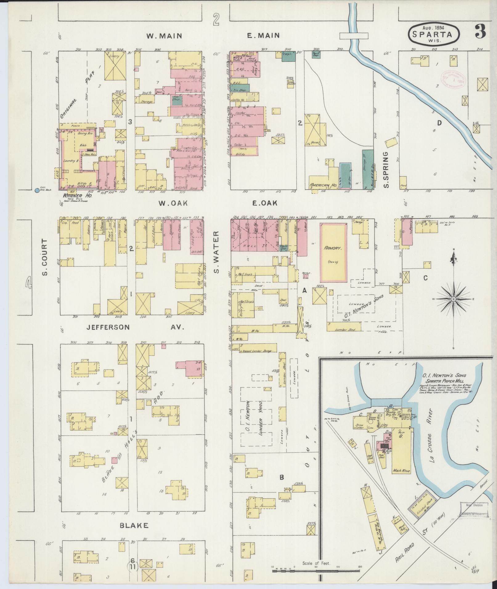 Sanborn Fire Insurance Map from Sparta, Monroe County, Wisconsin (1894), Sheet #0003 - Historic Sanborn Fire Insurance Map Print, vintage old map wall art, antique decor, genealogy gift, Wisconsin Wisconsin map
