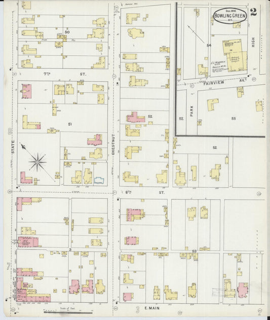 Sanborn Fire Insurance Map from Bowling Green, Warren County, Kentucky (1895), Sheet #0002 - Historic Sanborn Fire Insurance Map Print, vintage old map wall art, antique decor, genealogy gift, Kentucky Kentucky map