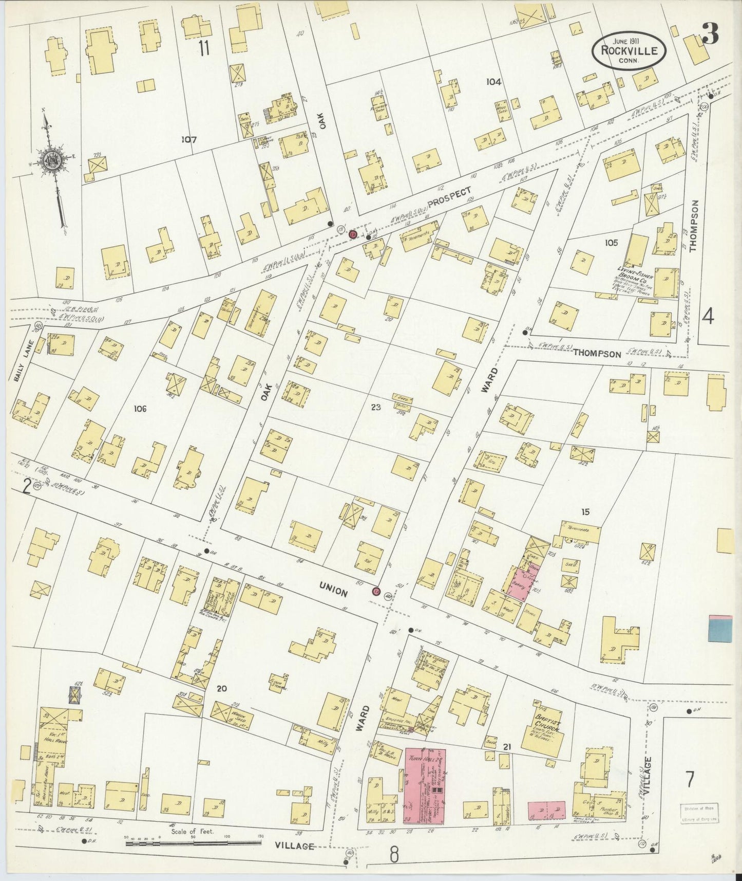 Sanborn Fire Insurance Map from Rockville, Tolland County, Connecticut (1911), Sheet #0003 - Complete Map Set gallery image, historic Sanborn map, vintage wall art, Connecticut Connecticut