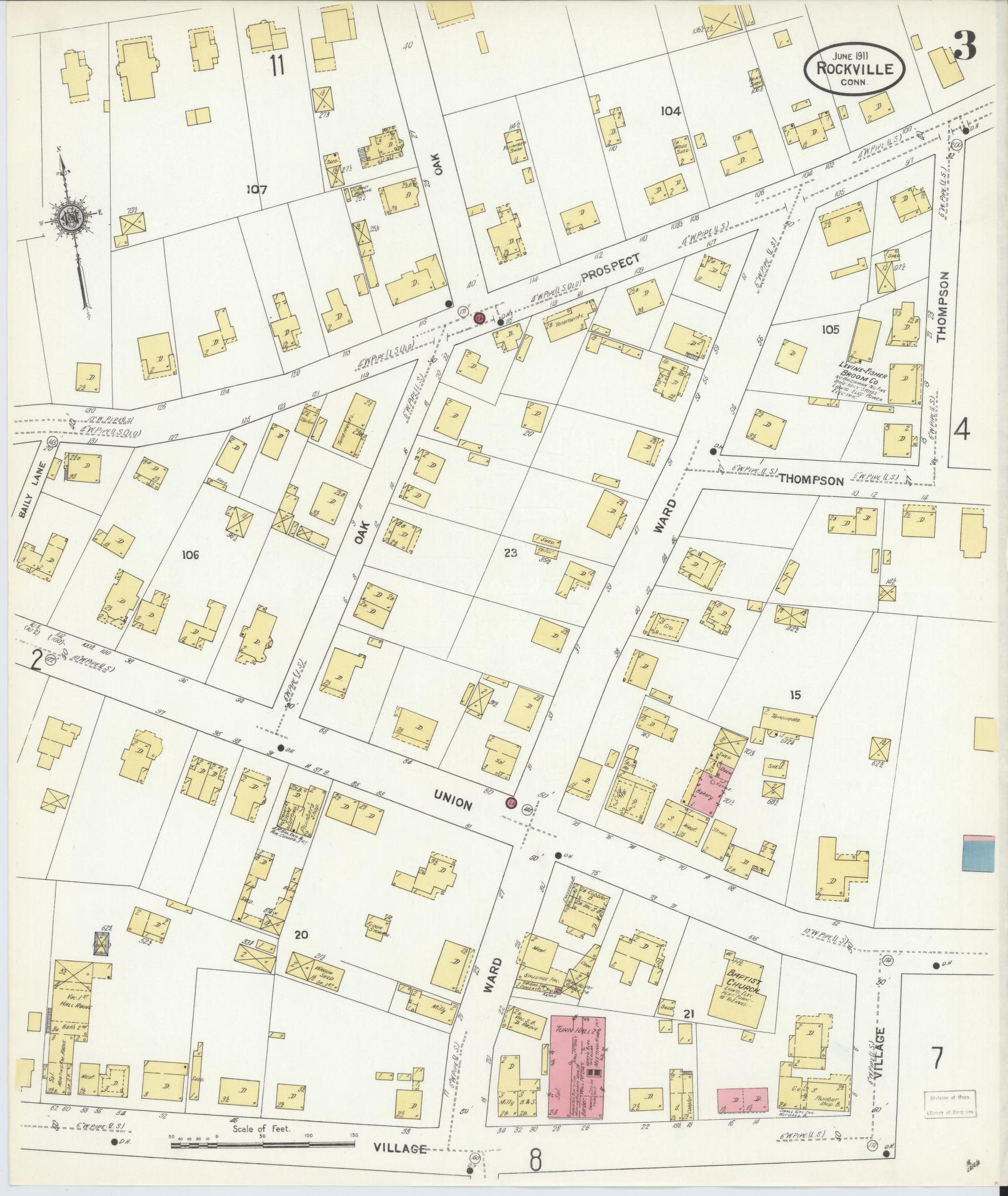 Sanborn Fire Insurance Map from Rockville, Tolland County, Connecticut (1911), Sheet #0003 - Complete Map Set gallery image, historic Sanborn map, vintage wall art, Connecticut Connecticut
