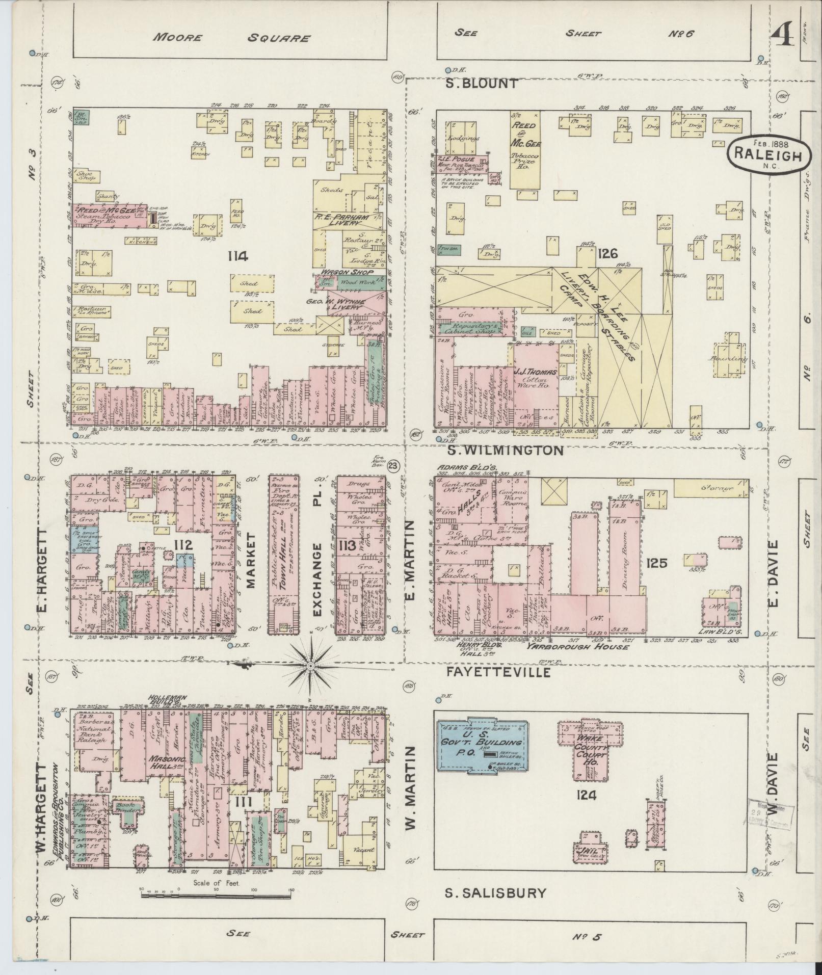 Sanborn Fire Insurance Map from Raleigh, Wake County, North Carolina (1888), Sheet #0004 - Historic Sanborn Fire Insurance Map Print, vintage old map wall art, antique decor, genealogy gift, North Carolina North Carolina map