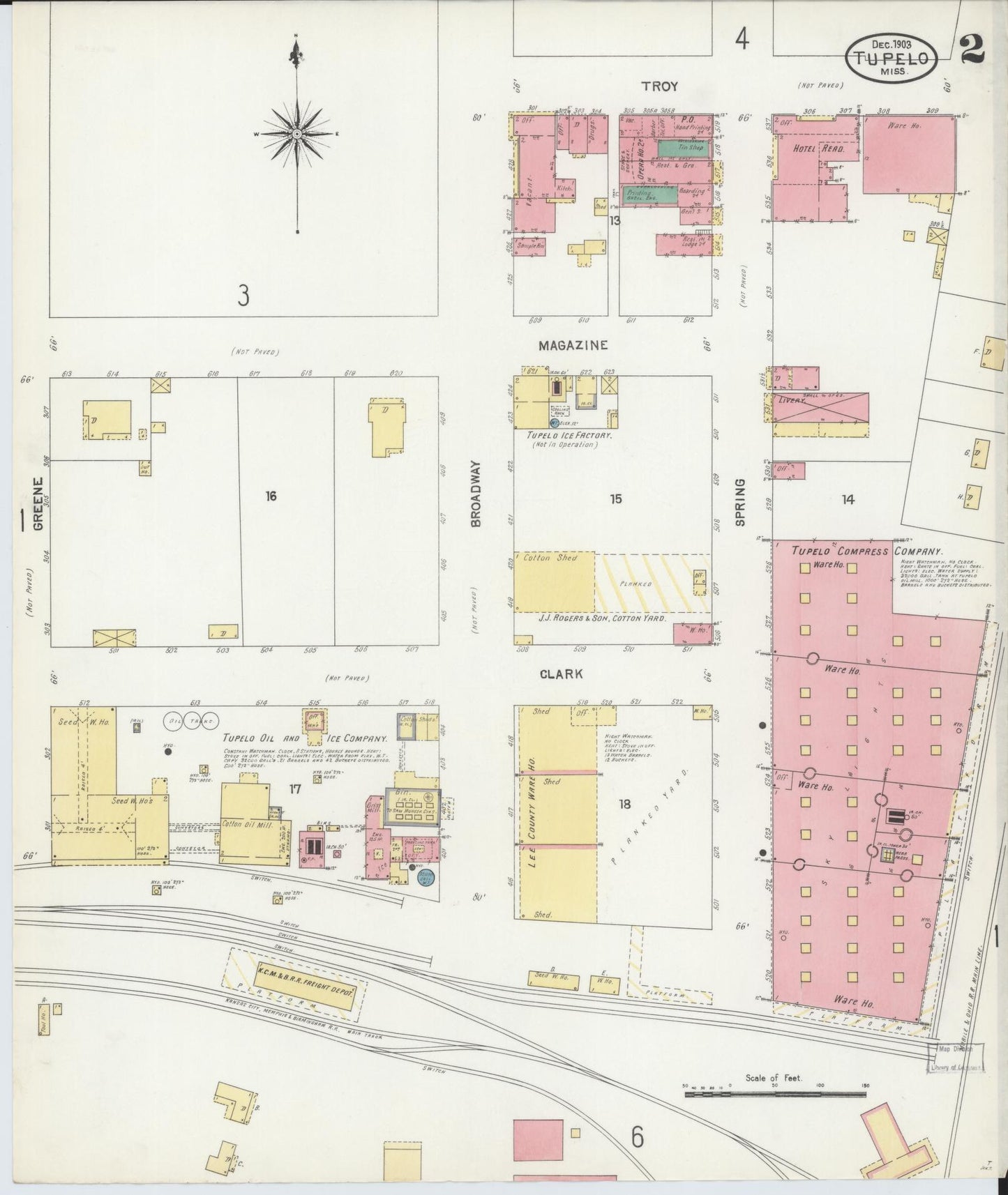 Sanborn Fire Insurance Map from Tupelo, Lee County, Mississippi (1903), Sheet #0002 - Complete Map Set gallery image, historic Sanborn map, vintage wall art, Mississippi Mississippi