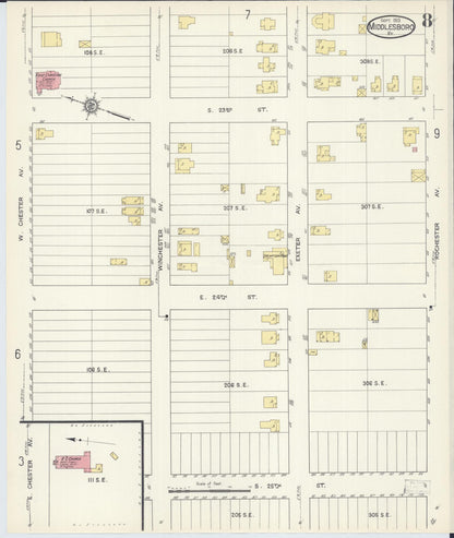 Sanborn Fire Insurance Map from Middlesboro, Bell County, Kentucky (1913), Sheet #0008 - Complete Map Set gallery image, historic Sanborn map, vintage wall art, Kentucky Kentucky