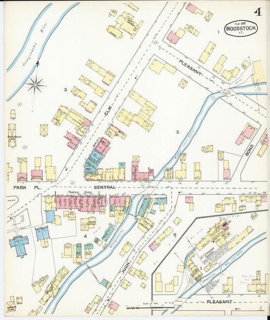 Sanborn Fire Insurance Map from Woodstock, Windsor County, Vermont (1892), Sheet #0004 - Historic Sanborn Fire Insurance Map Print, vintage old map wall art, antique decor, genealogy gift, Vermont Vermont map
