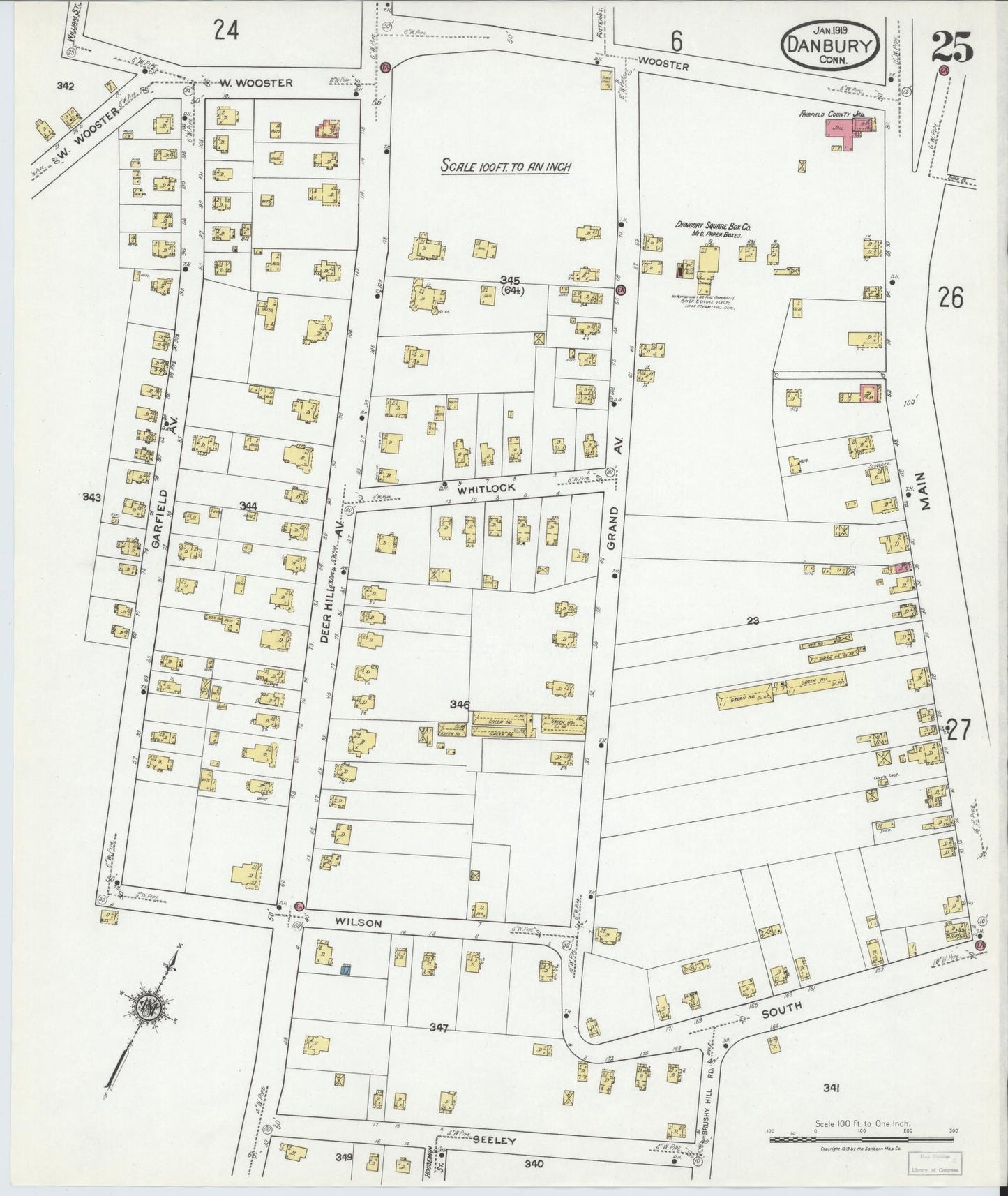 Sanborn Fire Insurance Map from Danbury, Fairfield County, Connecticut (1919), Sheet #0025 - Complete Map Set gallery image, historic Sanborn map, vintage wall art, Connecticut Connecticut