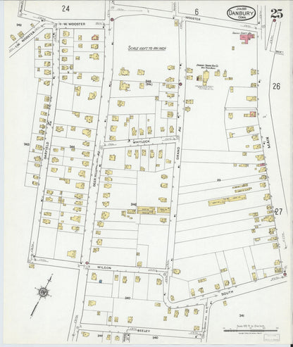 Sanborn Fire Insurance Map from Danbury, Fairfield County, Connecticut (1919), Sheet #0025 - Complete Map Set gallery image, historic Sanborn map, vintage wall art, Connecticut Connecticut