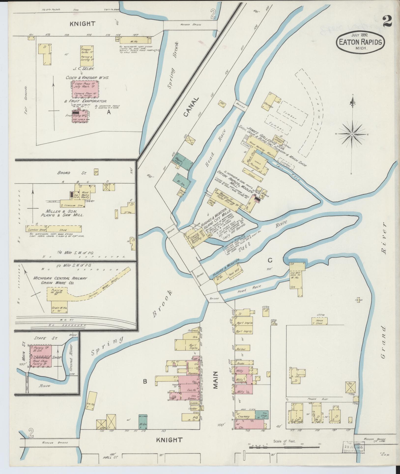 Sanborn Fire Insurance Map from Eaton Rapids, Eaton County, Michigan (1892), Sheet #0002 - Historic Sanborn Fire Insurance Map Print, vintage old map wall art, antique decor, genealogy gift, Michigan Michigan map