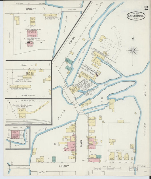 Sanborn Fire Insurance Map from Eaton Rapids, Eaton County, Michigan (1892), Sheet #0002 - Historic Sanborn Fire Insurance Map Print, vintage old map wall art, antique decor, genealogy gift, Michigan Michigan map