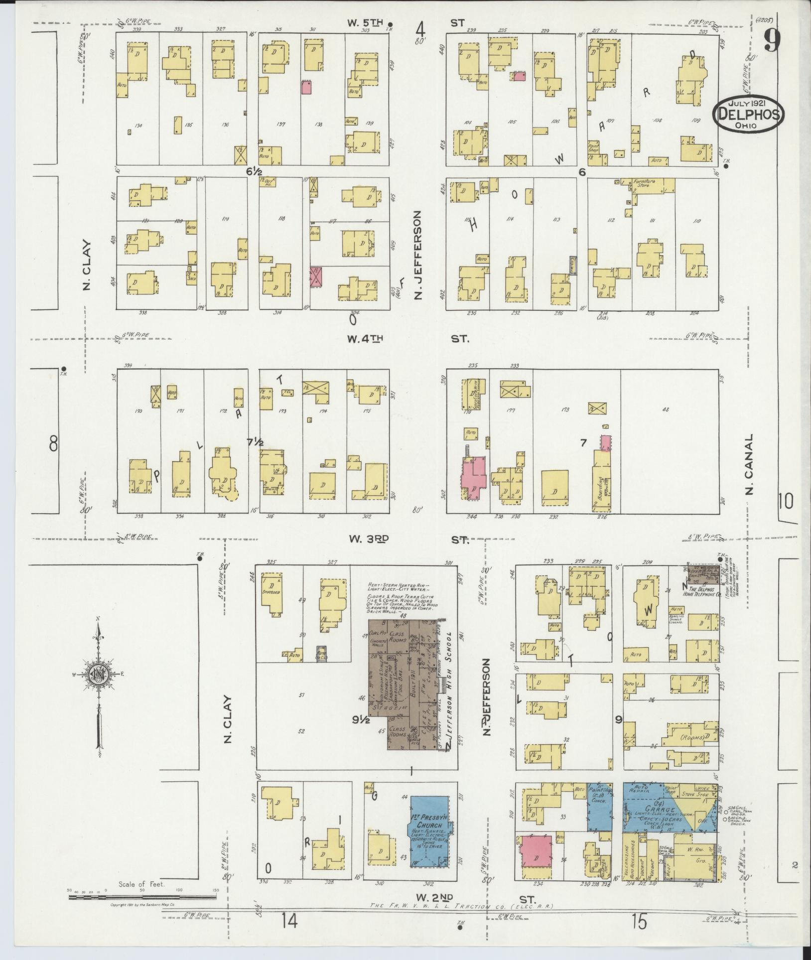 Sanborn Fire Insurance Map from Delphos, Van Wert And Allen Counties, Ohio (1921), Sheet #0009 - Historic Sanborn Fire Insurance Map Print, vintage old map wall art, antique decor, genealogy gift, Ohio Ohio map