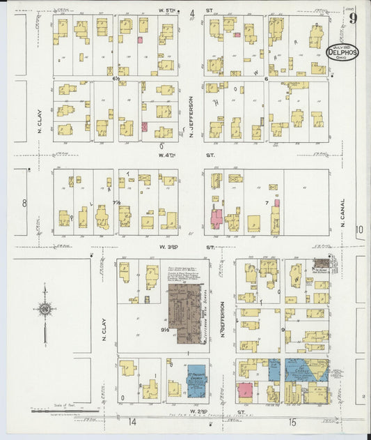 Sanborn Fire Insurance Map from Delphos, Van Wert And Allen Counties, Ohio (1921), Sheet #0009 - Historic Sanborn Fire Insurance Map Print, vintage old map wall art, antique decor, genealogy gift, Ohio Ohio map