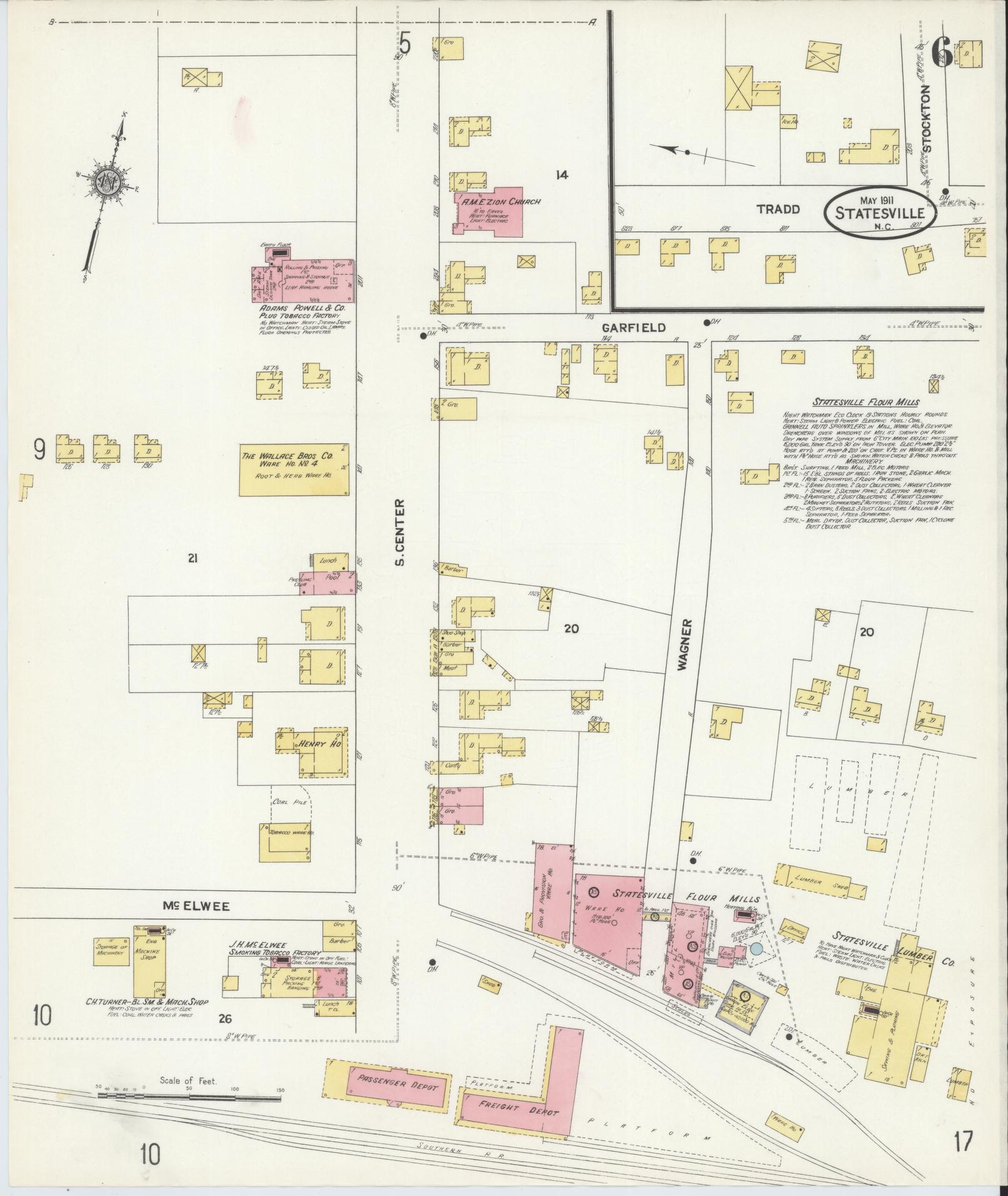 Sanborn Fire Insurance Map from Statesville, Iredell County, North Carolina (1911), Sheet #0006 - Complete Map Set gallery image, historic Sanborn map, vintage wall art, North Carolina North Carolina
