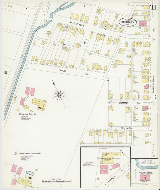 Sanborn Fire Insurance Map from Uniontown, Fayette County, Pennsylvania (1907), Sheet #0011 - Historic Sanborn Fire Insurance Map Print, vintage old map wall art, antique decor, genealogy gift, Pennsylvania Pennsylvania map
