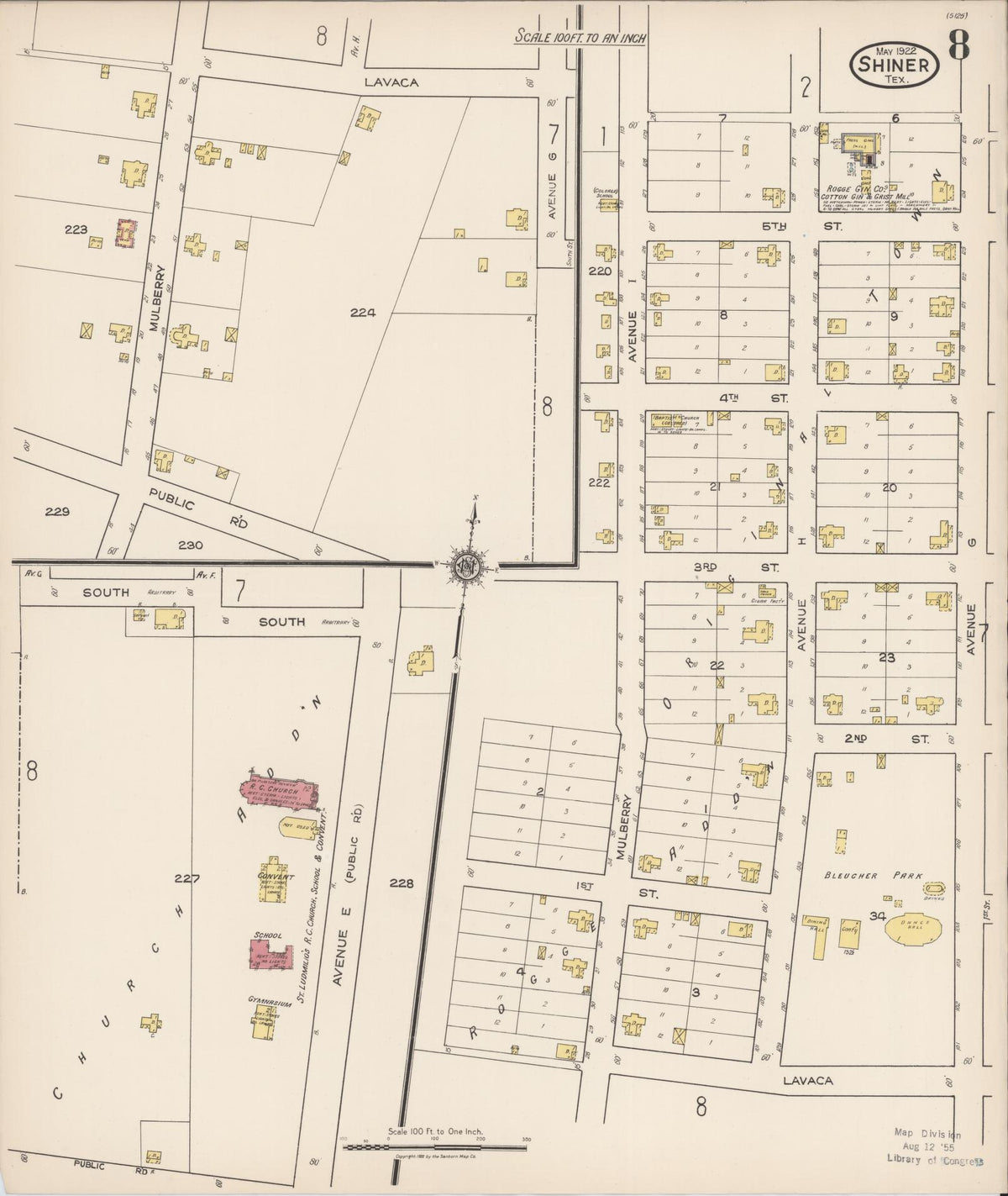Sanborn Fire Insurance Map from Shiner, Lavaca County, Texas (1922), Sheet #0008 - Complete Map Set gallery image, historic Sanborn map, vintage wall art, Texas Texas
