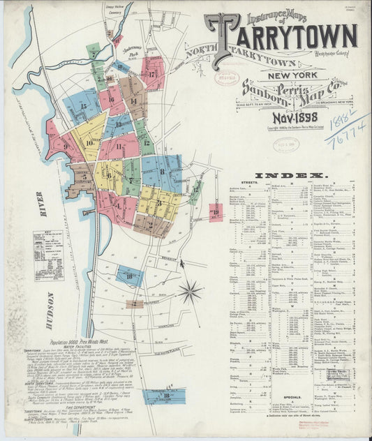 Sanborn Fire Insurance Map from Tarrytown, Westchester County, New York (1898), Sheet #0001 - Complete Map Set gallery image, historic Sanborn map, vintage wall art, New York New York
