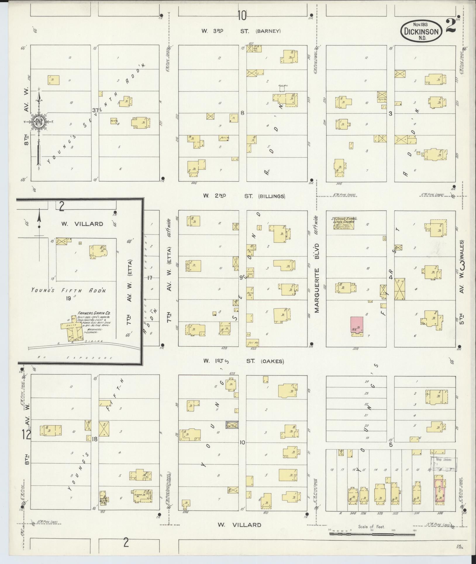 Sanborn Fire Insurance Map from Dickinson, Stark County, North Dakota (1913), Sheet #0002 - Historic Sanborn Fire Insurance Map Print, vintage old map wall art, antique decor, genealogy gift, North Dakota North Dakota map