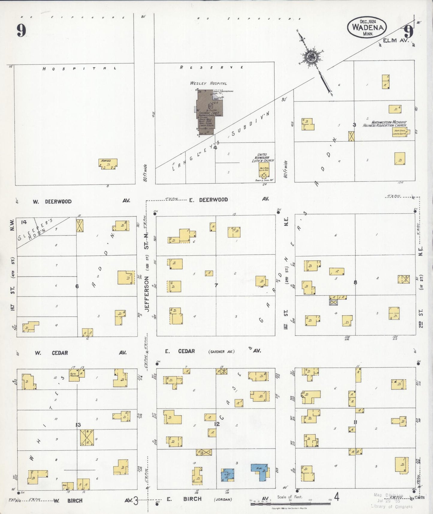 Sanborn Fire Insurance Map from Wadena, Wadena County, Minnesota (1924), Sheet #0009 - Complete Map Set gallery image, historic Sanborn map, vintage wall art, Minnesota Minnesota