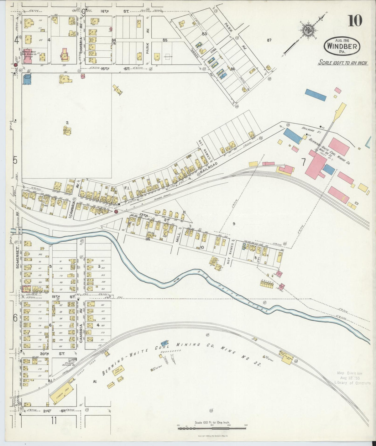 Sanborn Fire Insurance Map from Windber, Somerset County, Pennsylvania (1916), Sheet #0010 - Historic Sanborn Fire Insurance Map Print, vintage old map wall art, antique decor, genealogy gift, Pennsylvania Pennsylvania map