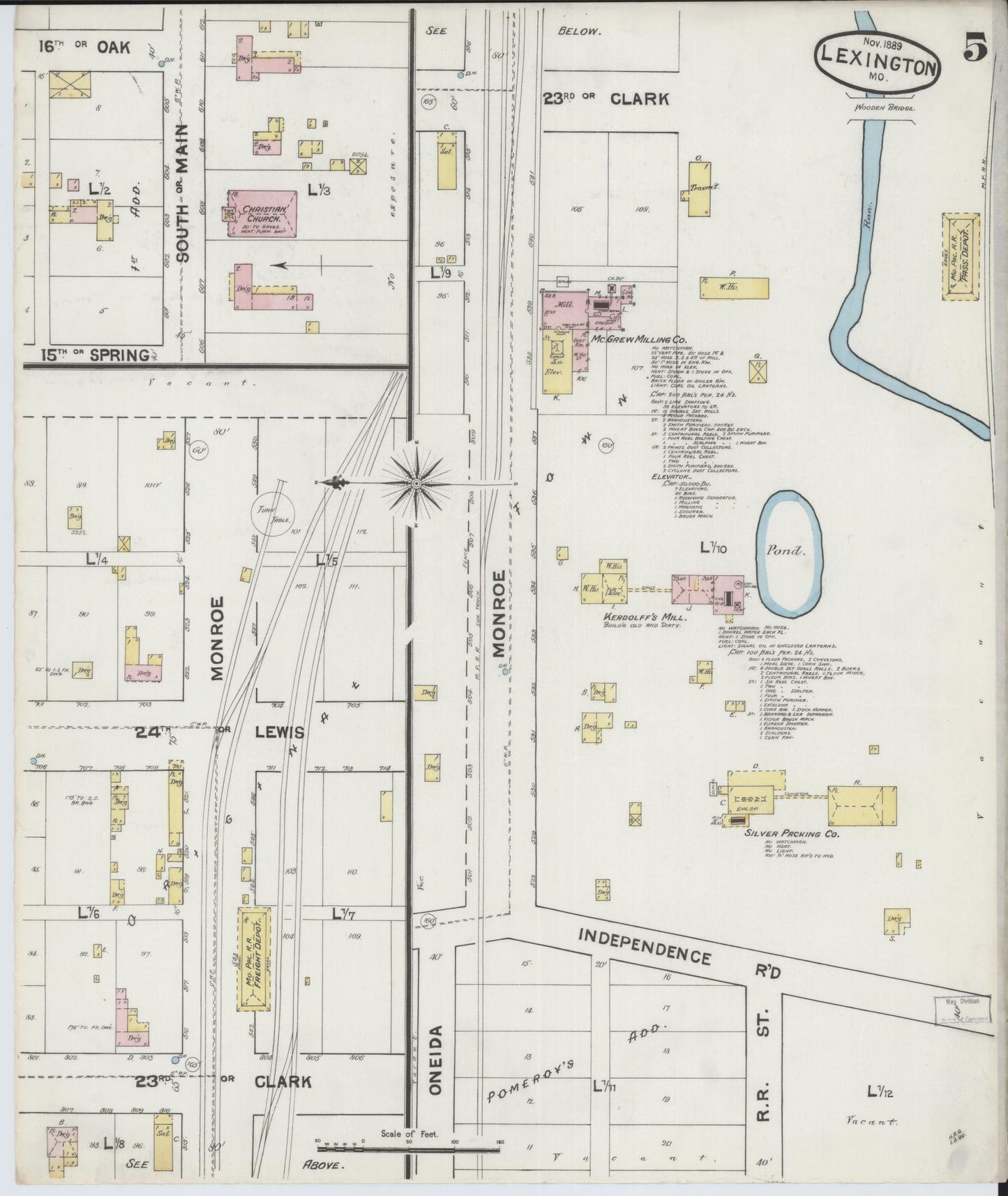 Sanborn Fire Insurance Map from Lexington, Lafayette County, Missouri (1889), Sheet #0005 - Historic Sanborn Fire Insurance Map Print, vintage old map wall art, antique decor, genealogy gift, Missouri Missouri map