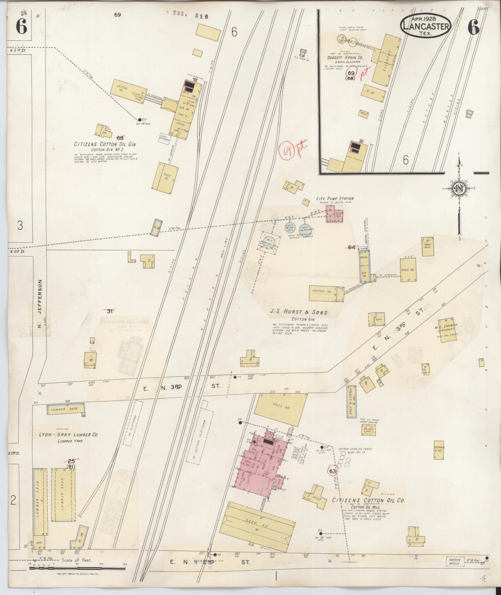 Sanborn Fire Insurance Map from Lancaster, Dallas County, Texas (1939), Sheet #0006 - Historic Sanborn Fire Insurance Map Print, vintage old map wall art, antique decor, genealogy gift, Texas Texas map