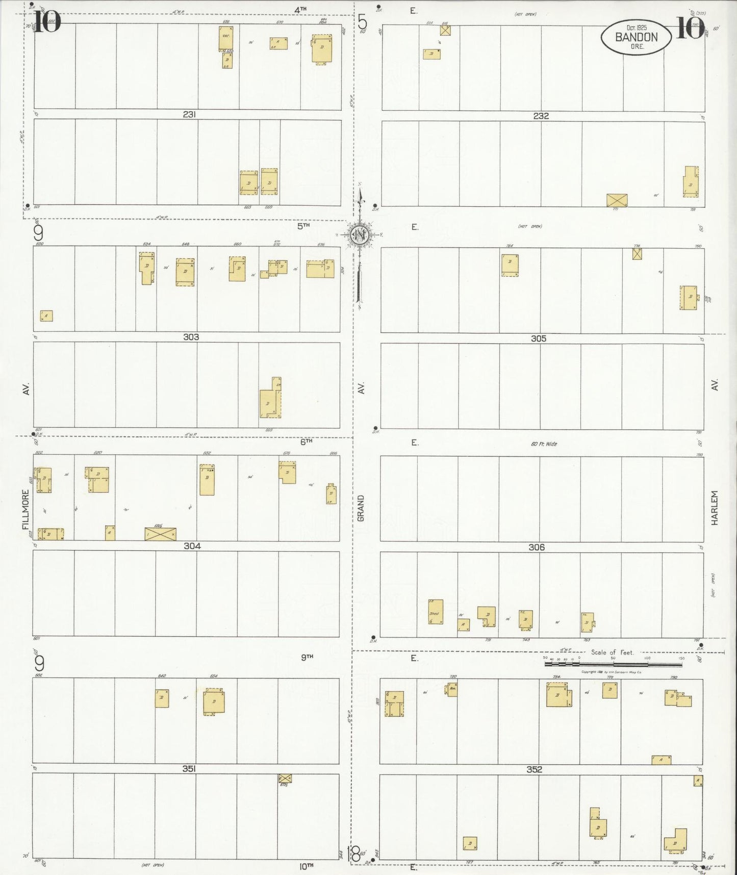 Sanborn Fire Insurance Map from Bandon, Coos County, Oregon (1925), Sheet #0010 - Complete Map Set gallery image, historic Sanborn map, vintage wall art, Oregon Oregon