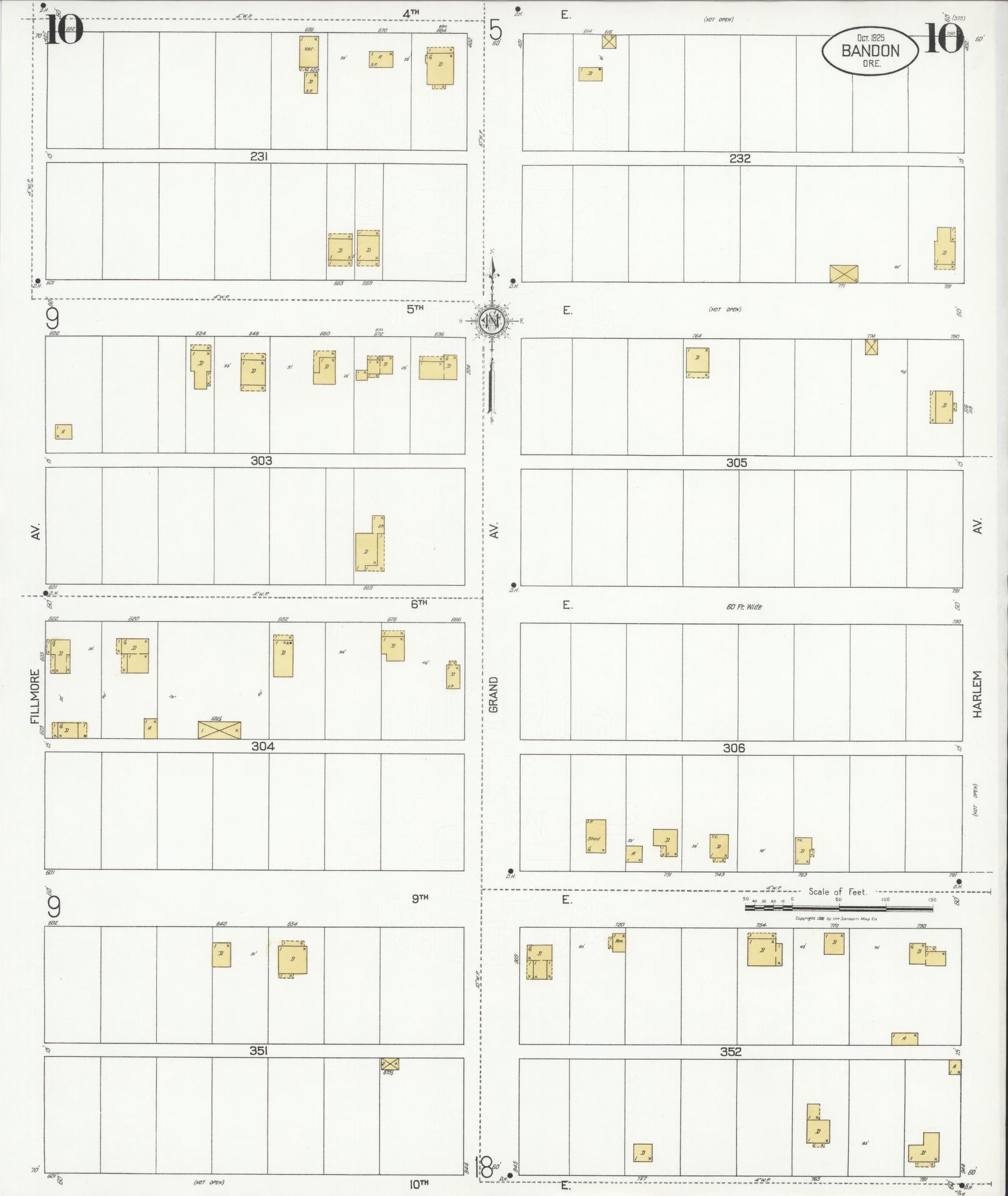 Sanborn Fire Insurance Map from Bandon, Coos County, Oregon (1925), Sheet #0010 - Complete Map Set gallery image, historic Sanborn map, vintage wall art, Oregon Oregon
