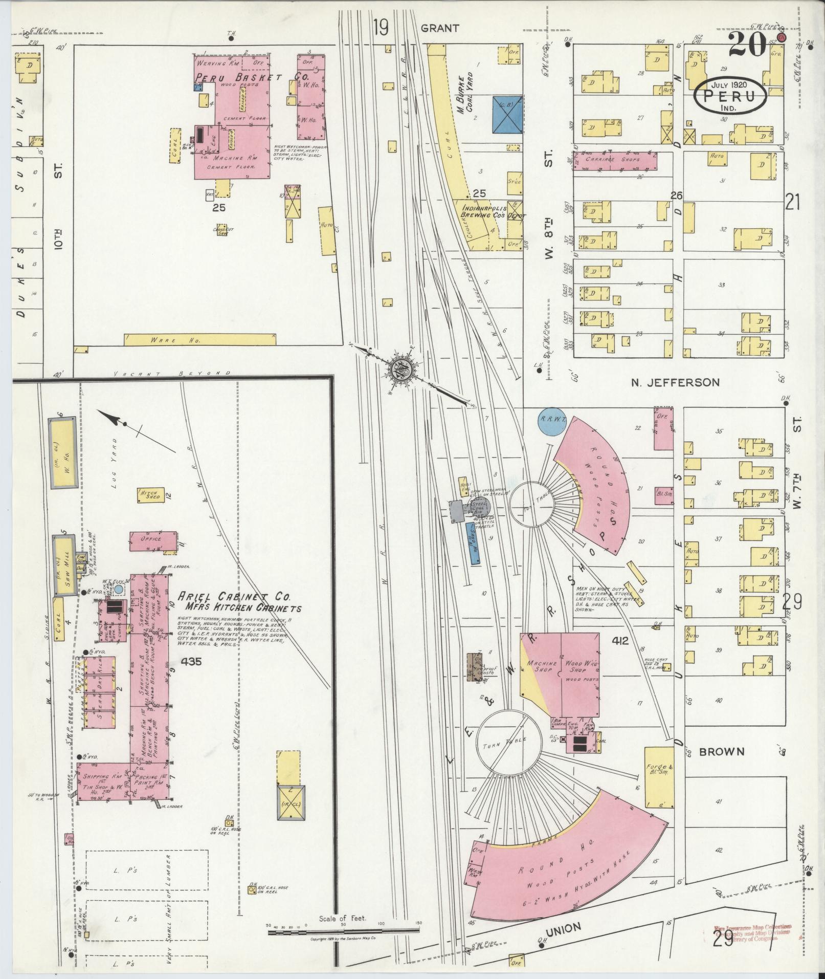 Sanborn Fire Insurance Map from Peru, Miami County, Indiana (1920), Sheet #0020 - Complete Map Set gallery image, historic Sanborn map, vintage wall art, Indiana Indiana