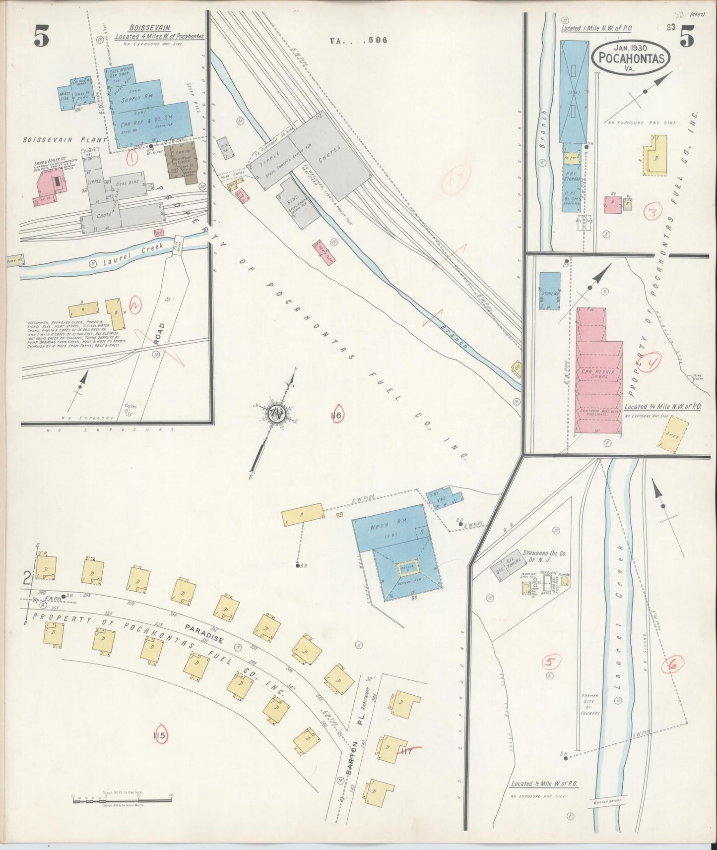 Sanborn Fire Insurance Map from Pocahontas, Tazewell County, Virginia (1930), Sheet #0005 - Complete Map Set gallery image, historic Sanborn map, vintage wall art, Virginia Virginia