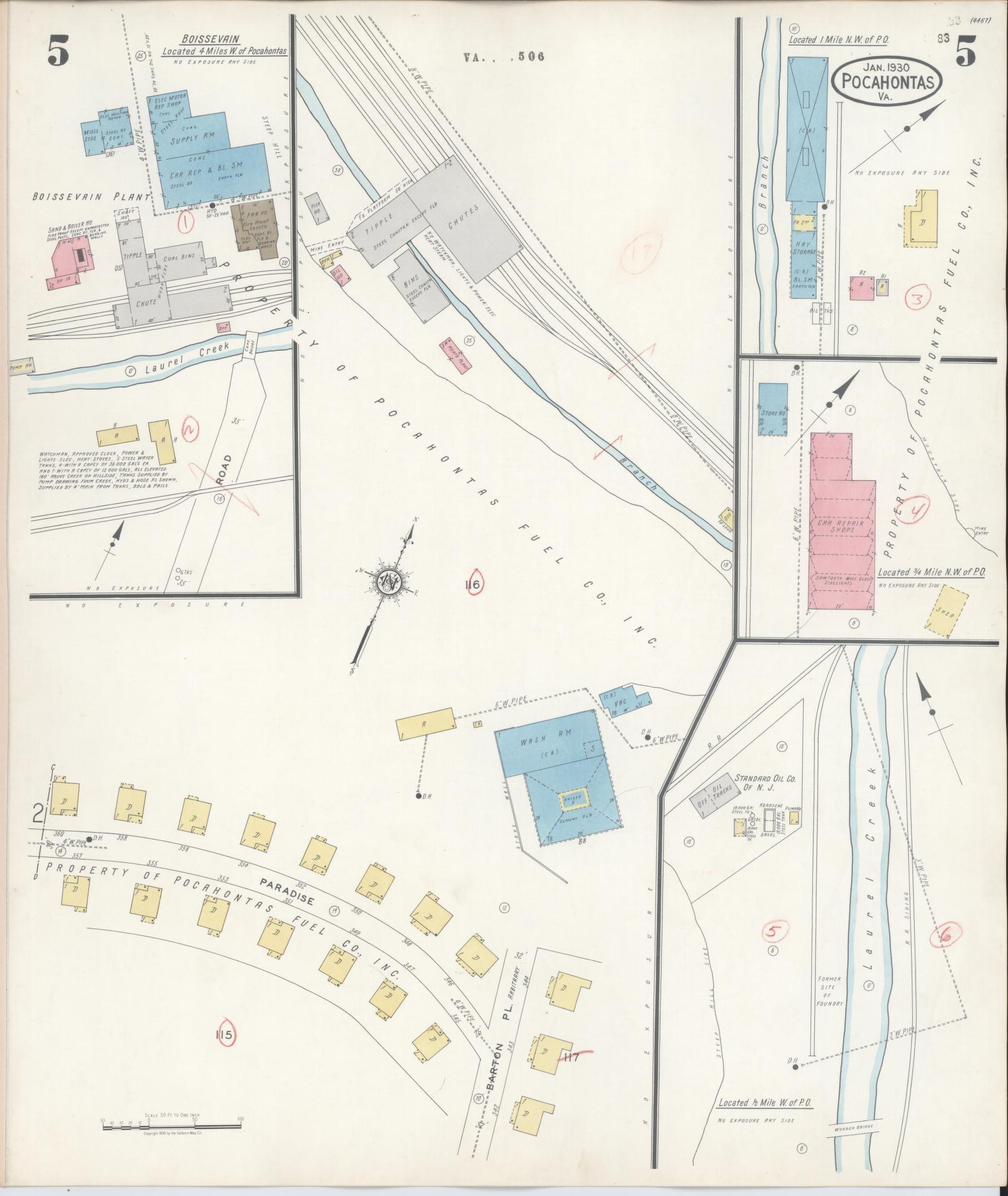 Sanborn Fire Insurance Map from Pocahontas, Tazewell County, Virginia (1930), Sheet #0005 - Complete Map Set gallery image, historic Sanborn map, vintage wall art, Virginia Virginia