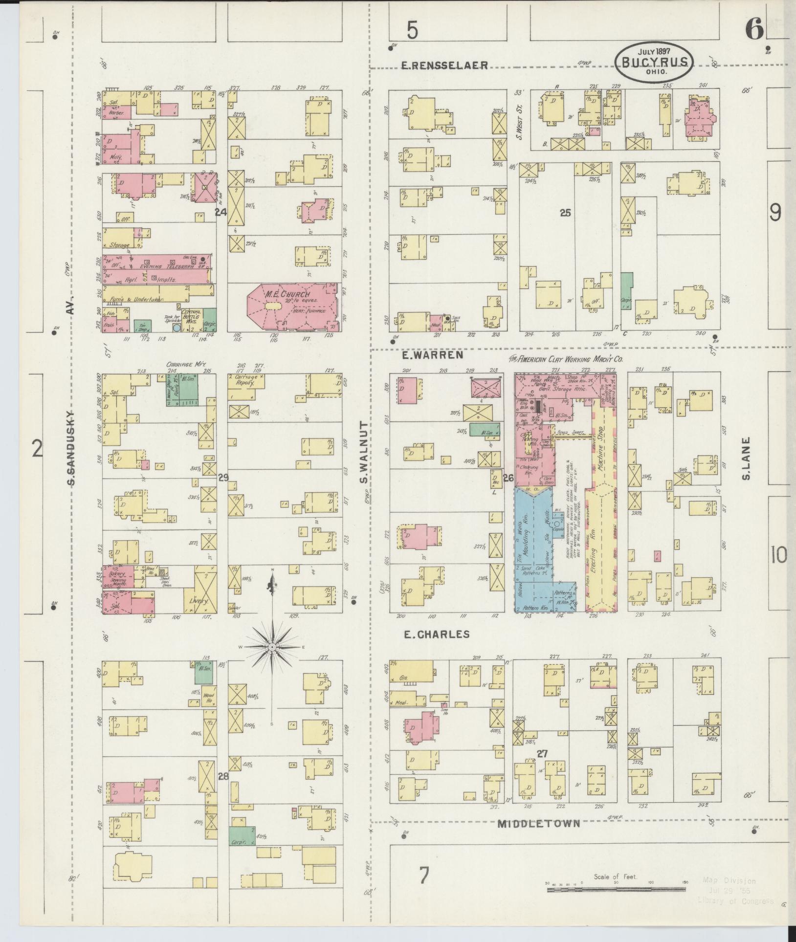 Sanborn Fire Insurance Map from Bucyrus, Crawford County, Ohio (1897), Sheet #0006 - Historic Sanborn Fire Insurance Map Print, vintage old map wall art, antique decor, genealogy gift, Ohio Ohio map