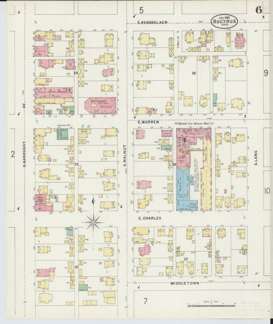 Sanborn Fire Insurance Map from Bucyrus, Crawford County, Ohio (1897), Sheet #0006 - Historic Sanborn Fire Insurance Map Print, vintage old map wall art, antique decor, genealogy gift, Ohio Ohio map