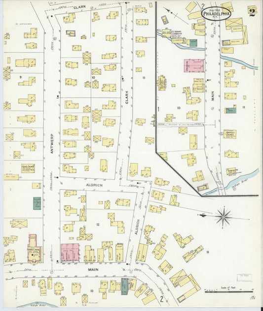 Sanborn Fire Insurance Map from Philadelphia, Jefferson County, New York (1909), Sheet #0002 - Historic Sanborn Fire Insurance Map Print, vintage old map wall art, antique decor, genealogy gift, New York New York map