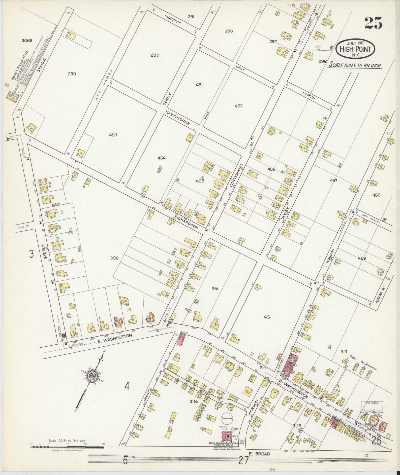 Sanborn Fire Insurance Map from High Point, Guilford County, North Carolina (1917), Sheet #0025 - Historic Sanborn Fire Insurance Map Print, vintage old map wall art, antique decor, genealogy gift, North Carolina North Carolina map
