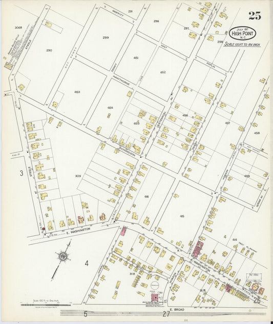 Sanborn Fire Insurance Map from High Point, Guilford County, North Carolina (1917), Sheet #0025 - Historic Sanborn Fire Insurance Map Print, vintage old map wall art, antique decor, genealogy gift, North Carolina North Carolina map